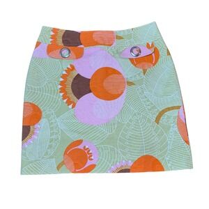 Beth Bowley Floral Print Cotton Skirt‎ Mini Skirt Size 4 Retro Mod